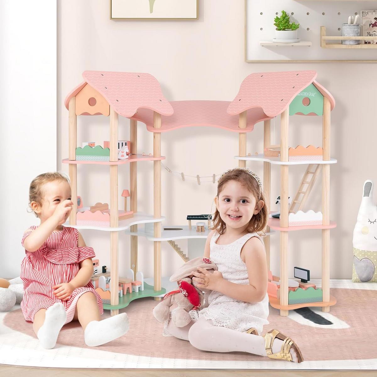 PUPPENHAUS 85cm Rosa - Pink, Holz (100/85/48cm) - COSTWAY