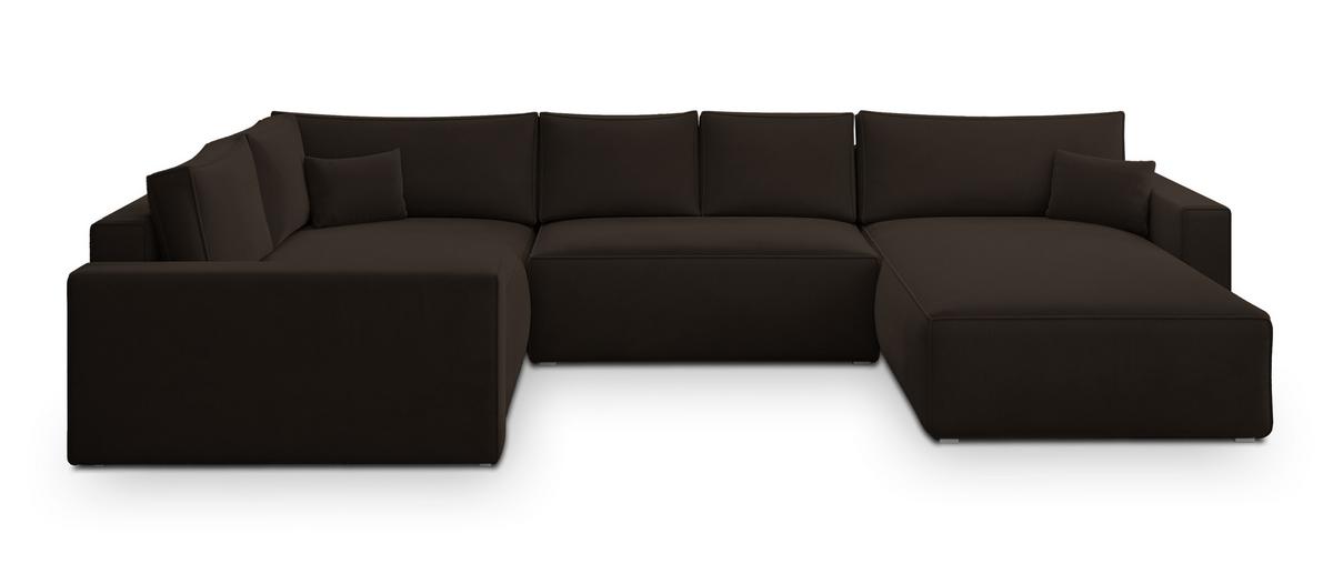 WOHNLANDSCHAFT VELAMI L-S Braun Velours-Stoff mit Schlaffunktion - Braun, Holz (365/83/194cm) - MASSENO