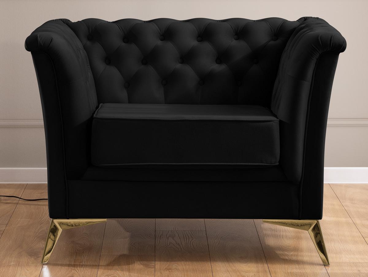 CHESTERFIELD-SESSEL Whitby Schwarz Samt mit goldenen Füßen - Goldfarben/Schwarz, Holz/Textil (116/78/82cm) - S-Style Möbel