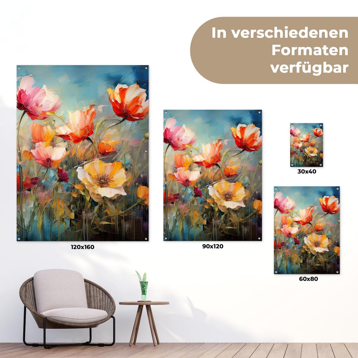 GARTENPOSTER Blumen - Aquarell - Kunst - Botanisch - Natur Gartendekoration 120x160 cm - Orange, Kunststoff (120/160/0.2cm) - OnlyWow