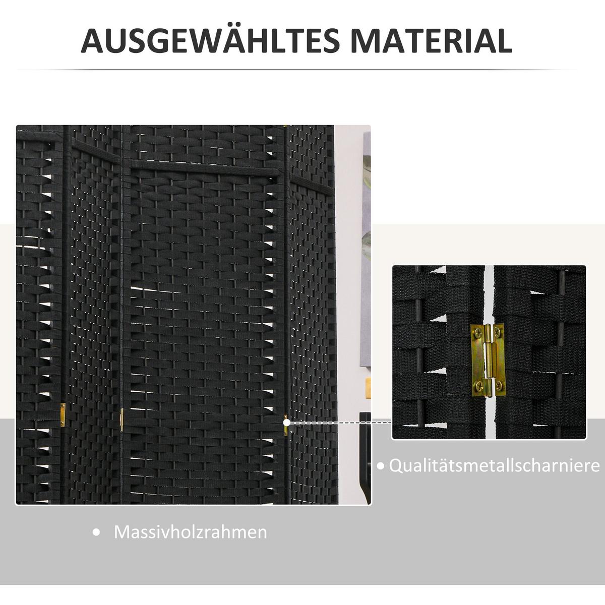 PARAVENT 6-teilig 240 x 170 cm Raumteiler Trennwand aus Kiefernholz Schwarz - Schwarz, Kunststoff (1.6/170/240cm) - HOMCOM