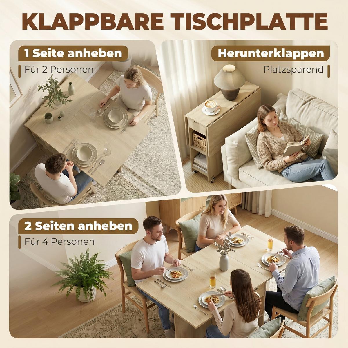 KLAPPBARER-ESSTISCH Spanplatte Naturholz - Naturfarben, Holzwerkstoff (114.5/70/75cm) - HOMCOM