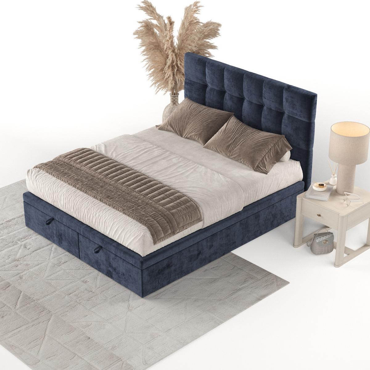 POLSTERBETT Guam mit Stauraum 120/200 cm Marineblau im Lotta Stoff - Schwarz/Dunkelblau, Holz/Holzwerkstoff (120/200cm) - AltaBeds