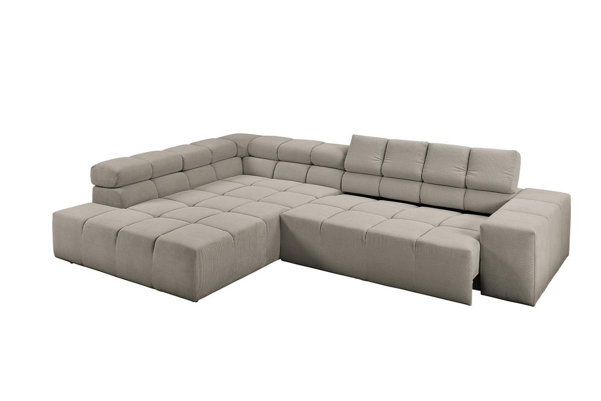 ECKSOFA MIT MOTORISCHEM SITZVORZUG NEVADA Grau Cord Relaxfunktion - Schwarz/Grau, Kunststoff/Textil (319/215cm) - KAWOLA