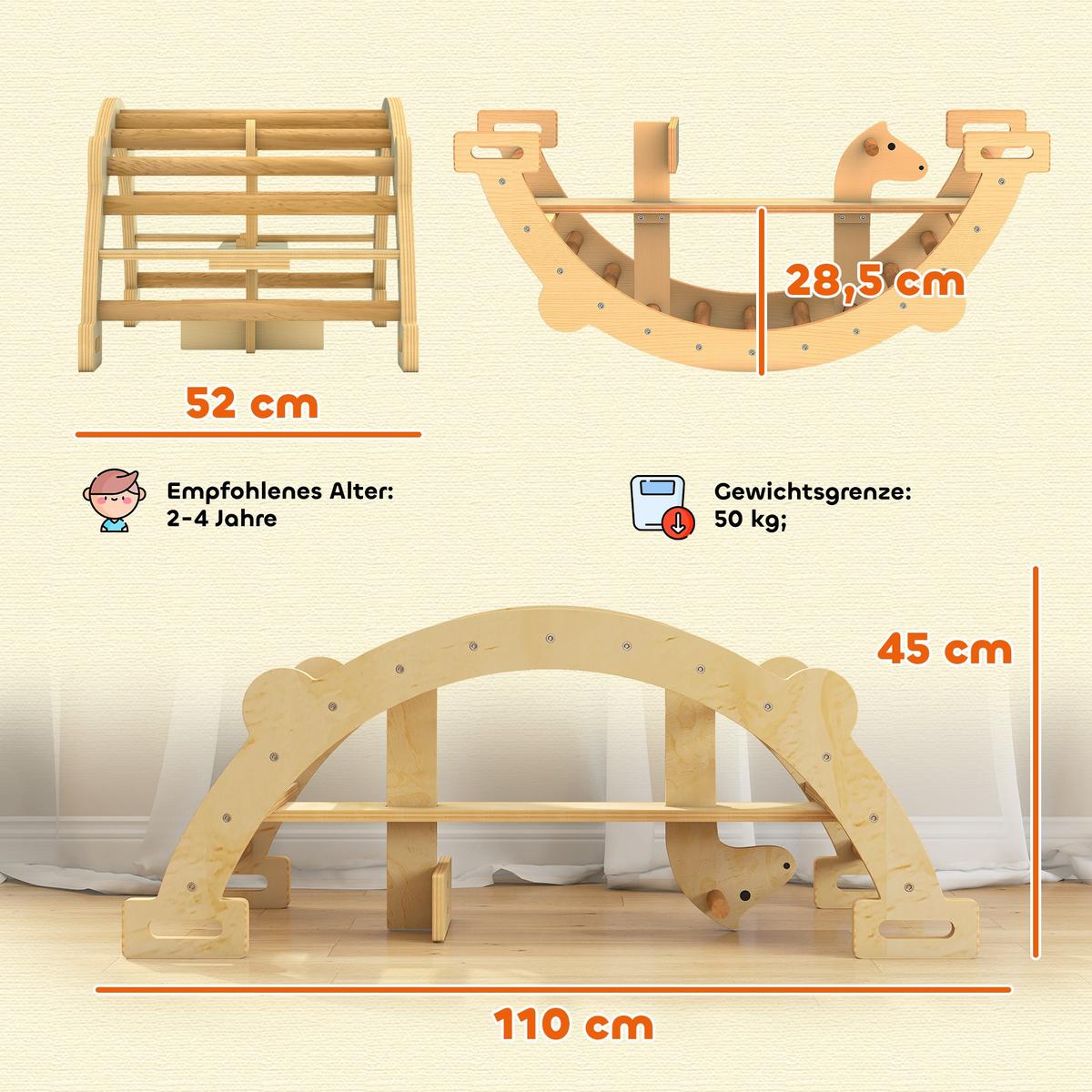 MONTESSORI-KLETTERGERÜST Indoor 2 in 1 aus Holz - Naturfarben, Holz (52/45/110cm) - AIYAPLAY