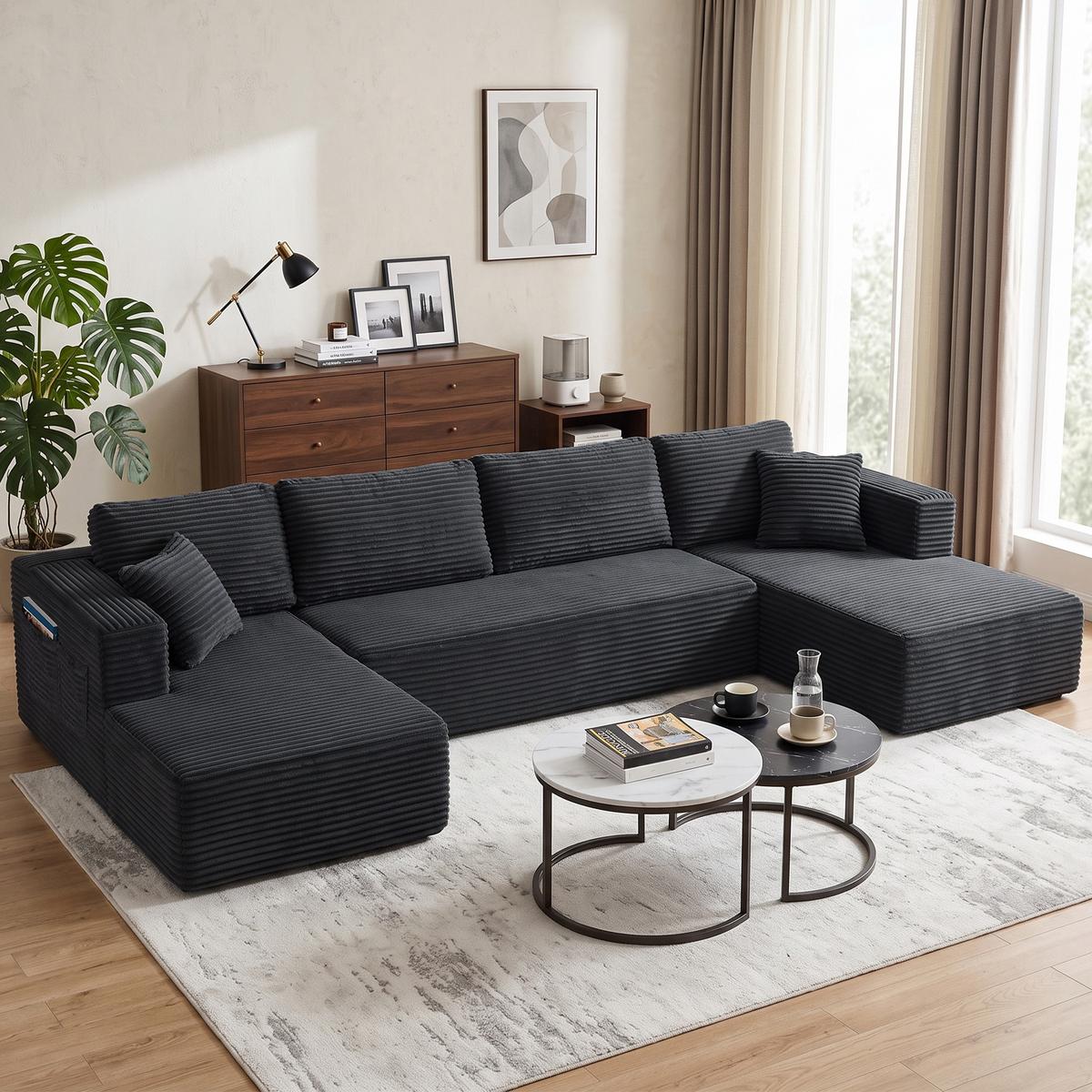 ECKSOFA 3er Set Polyester Grau - Dunkelgrau, Textil (152/369cm) - HOMCOM
