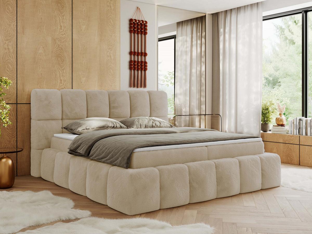 BOXBETT NIRA 200/200 - Creme Plüsch - H4 - Creme, Holz/Textil (200/200cm) - MKS