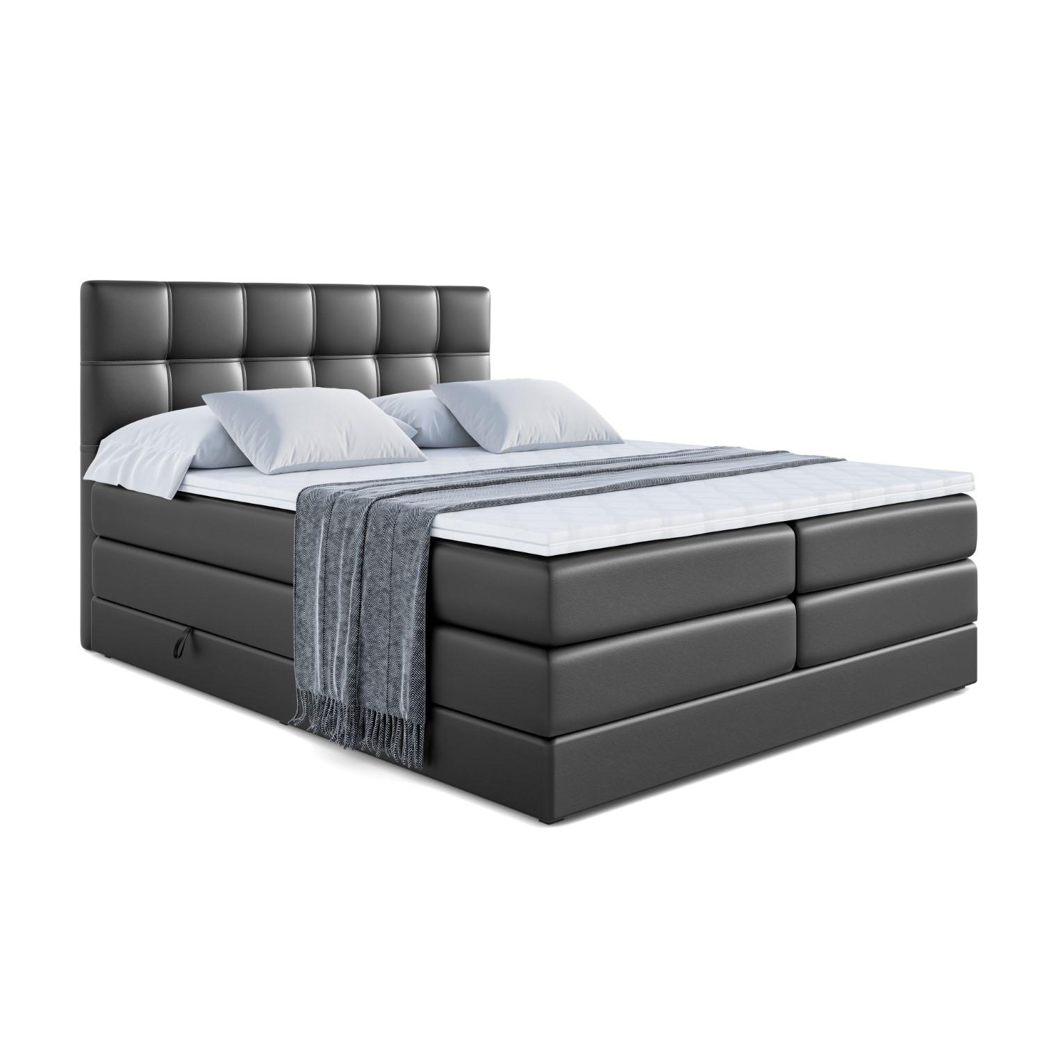 BOXSPRINGBETT MARCE KING - 200x200 - H3/H4 - Schwarz Hochglanz - Schwarz Hochglanz, Holzwerkstoff (200/200cm) - ALTDECOR