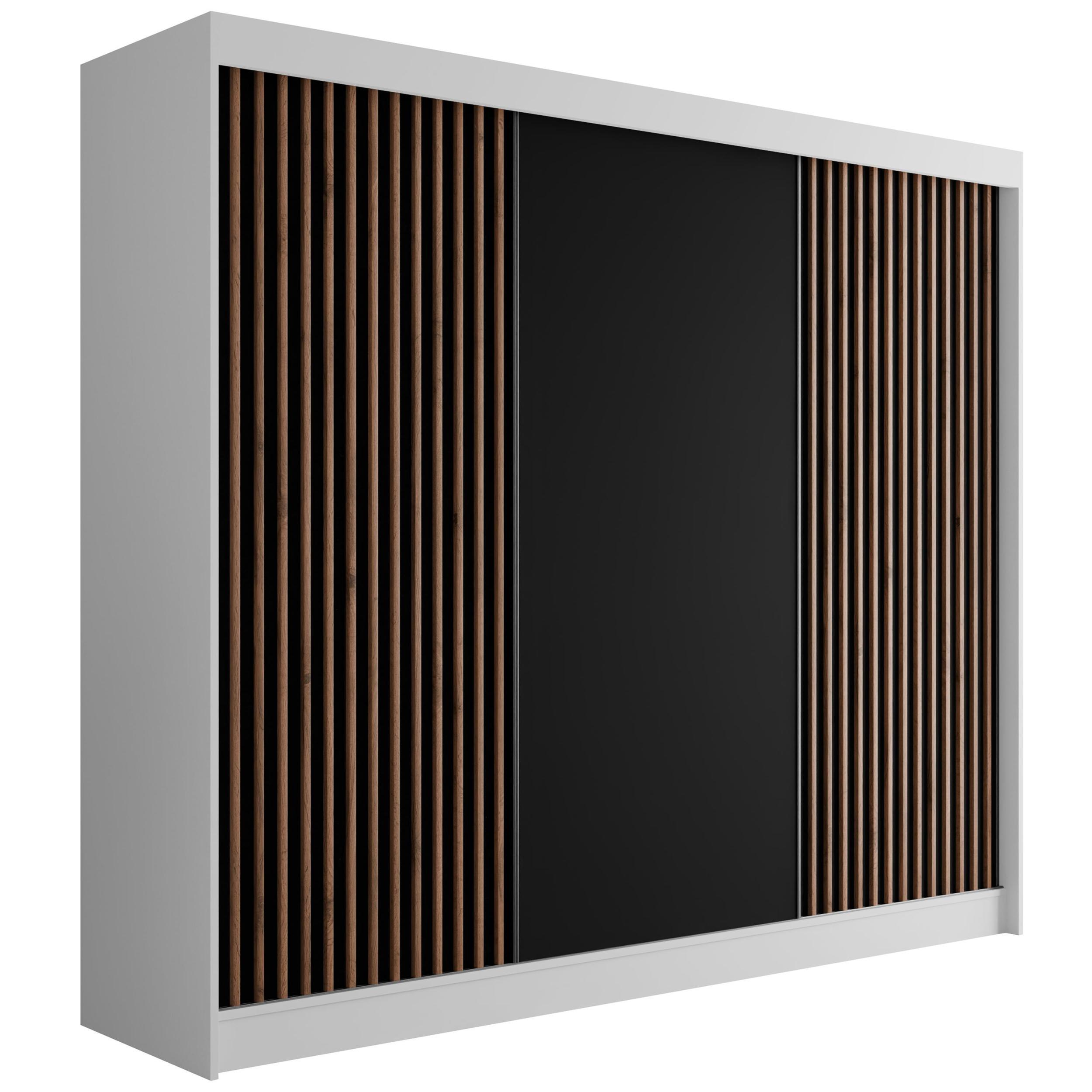 KLEIDERSCHRANK mit Lamel-Schiebetüren VILANv2 - 250 cm Weiß + Lamelle Eiche Wotan - Eiche Wotan/Weiß, Holzwerkstoff (250/215/61cm) - ALTDECOR