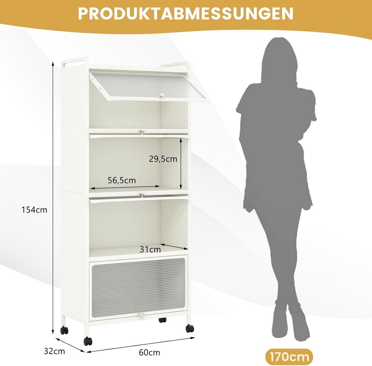 KUCHENSCHRANK Weiß - Weiß, Metall (60/154/32cm) - COSTWAY