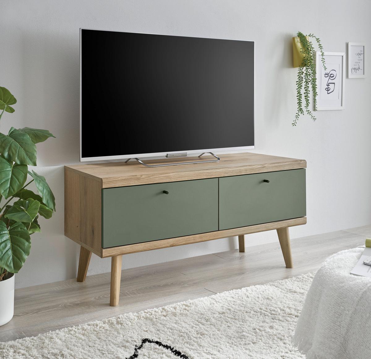TV-LOWBOARD Salbei, Eiche Evoke, skandinavisch 107 cm, TV Unterschrank mit Stauraum - Dunkelgrün/Salbeigrün, Holz/Holzwerkstoff (107/50/40cm) - Furn.Design