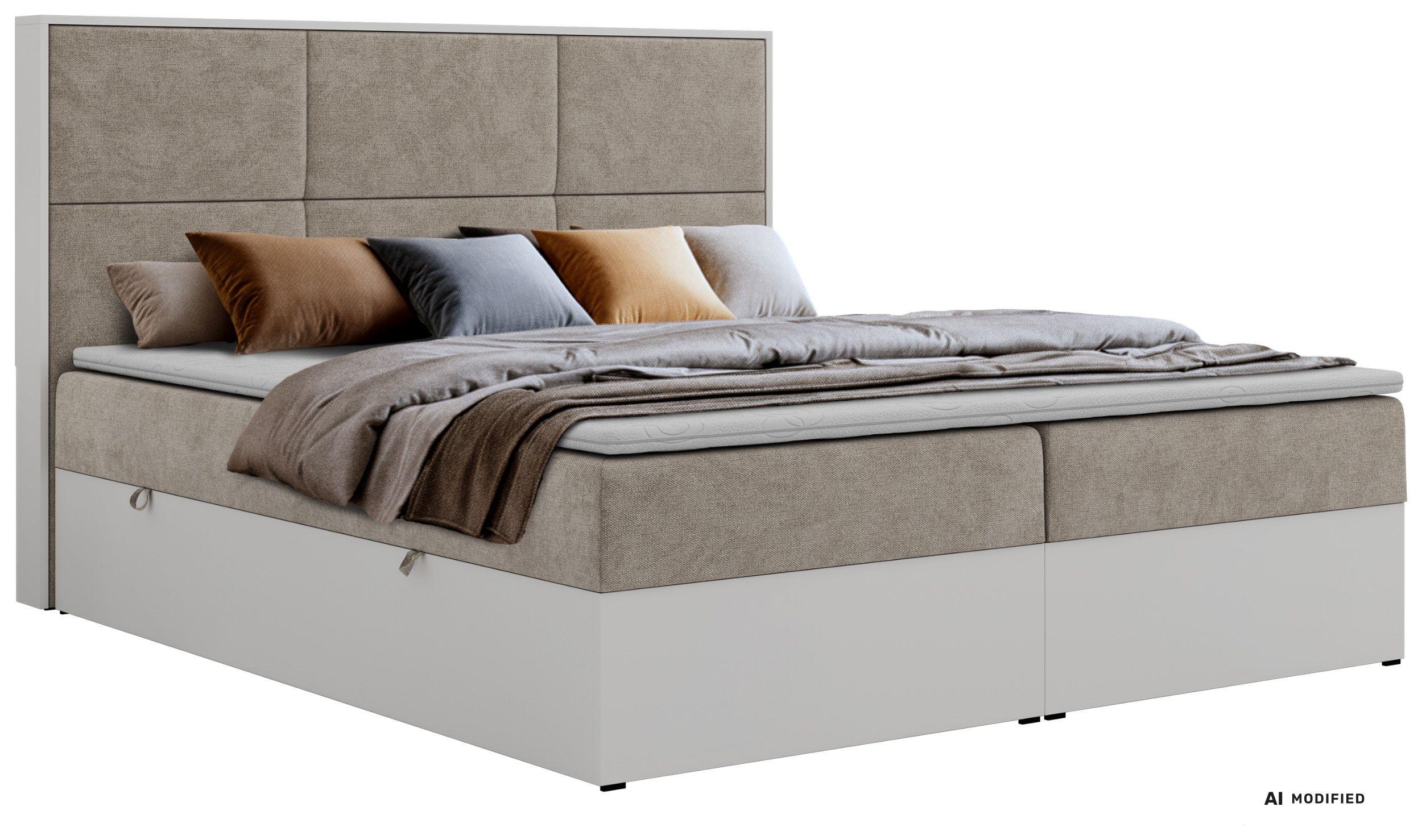 BOXBETT DELVIT 180/200 - Greige Stukture - Topper Visco - H3 - Greige/Schwarz, Kunststoff/Textil (180/200cm) - MKS