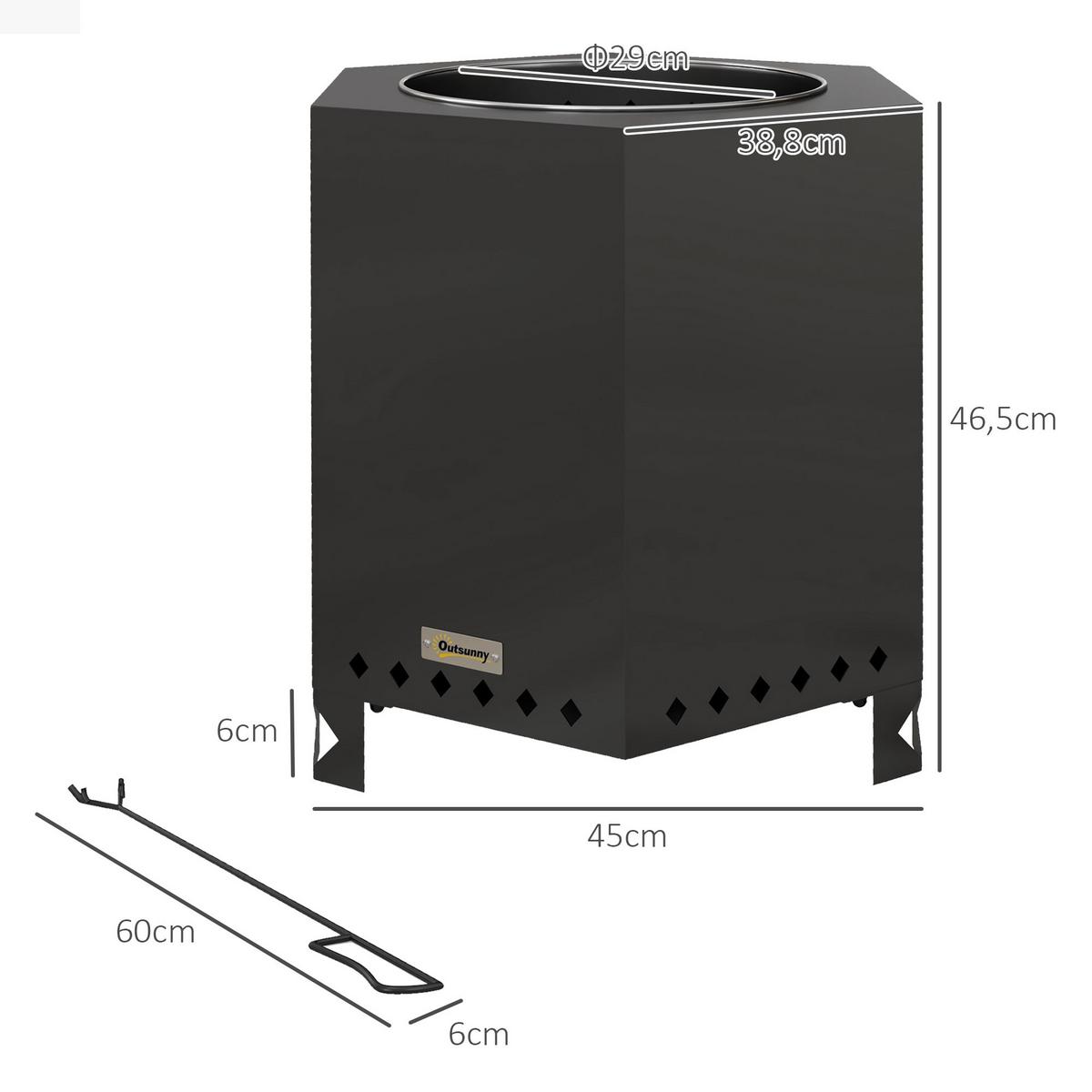 FEUERSCHALE, Metall, Edelstahl, Schwarz - Schwarz, Metall (38.8/46.5/45cm) - Outsunny