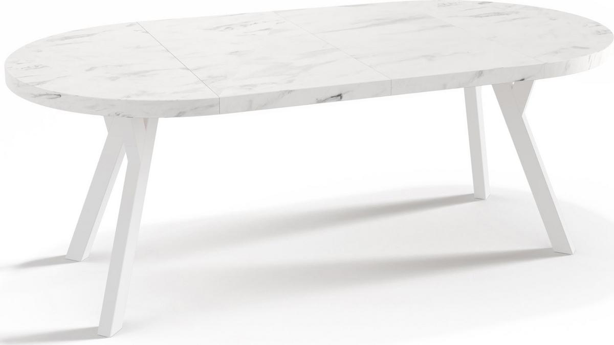 ESSTISCH Twixy runder ausziehbarer, Marmor Weiß 100-200/100/76 cm - Ecru/Weiß, Holz/Holzwerkstoff (100/200/76cm) - WFL GROUP