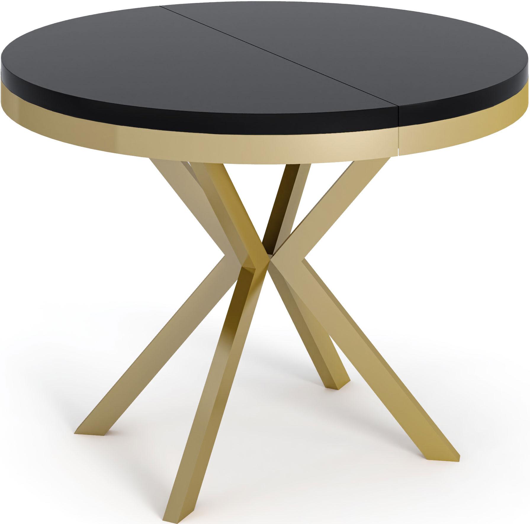 ESSTISCH Dina runder ausziehbarer, Schwarz 120-200/100/76 cm - Goldfarben/Schwarz, Holzwerkstoff/Metall (120/200/76cm) - WFL GROUP