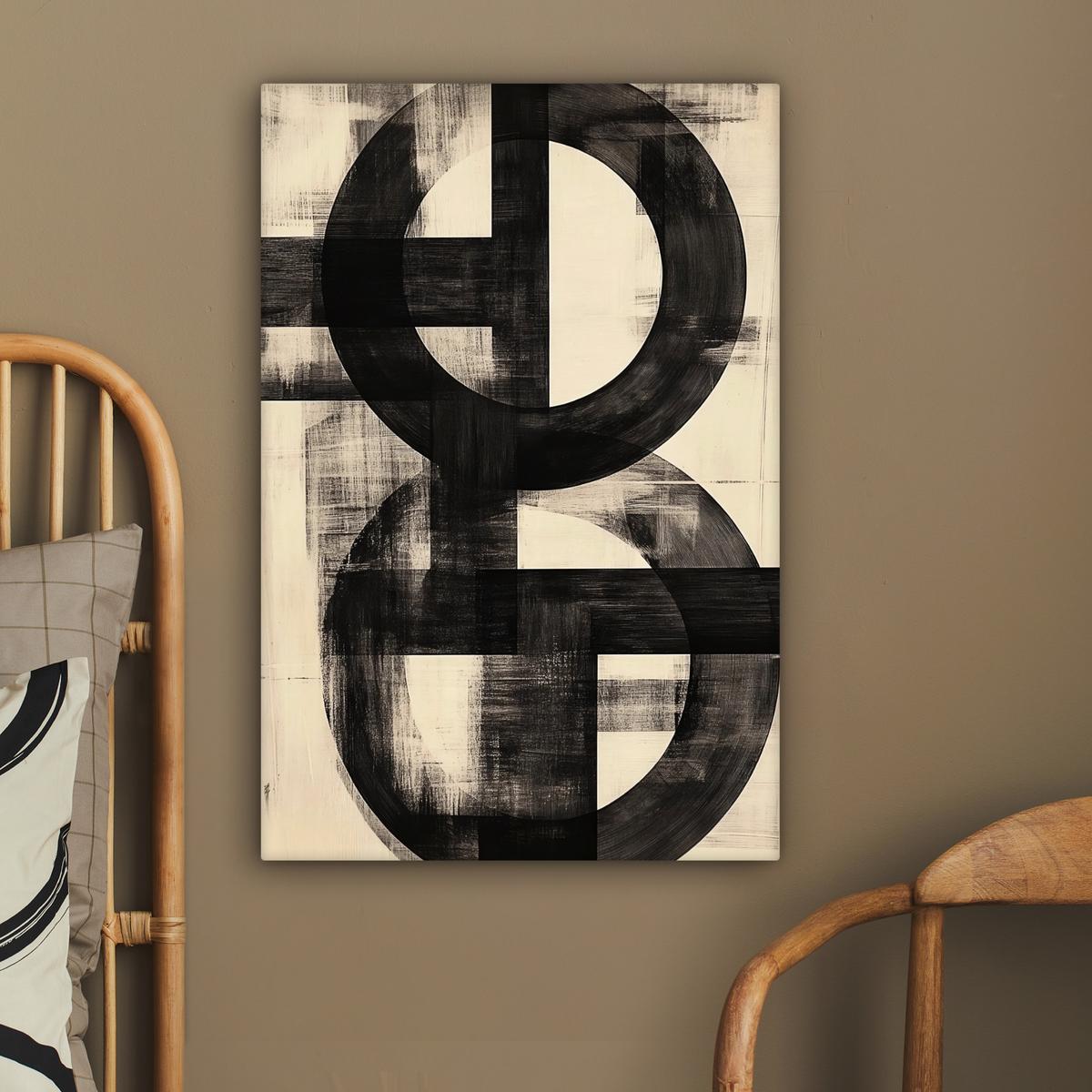 LEINWANDBILD Kreise - Balken - Schwarz - Abstrakt Wanddeko 40x60 cm - Schwarz, Textil (40/60cm) - MuchoWow