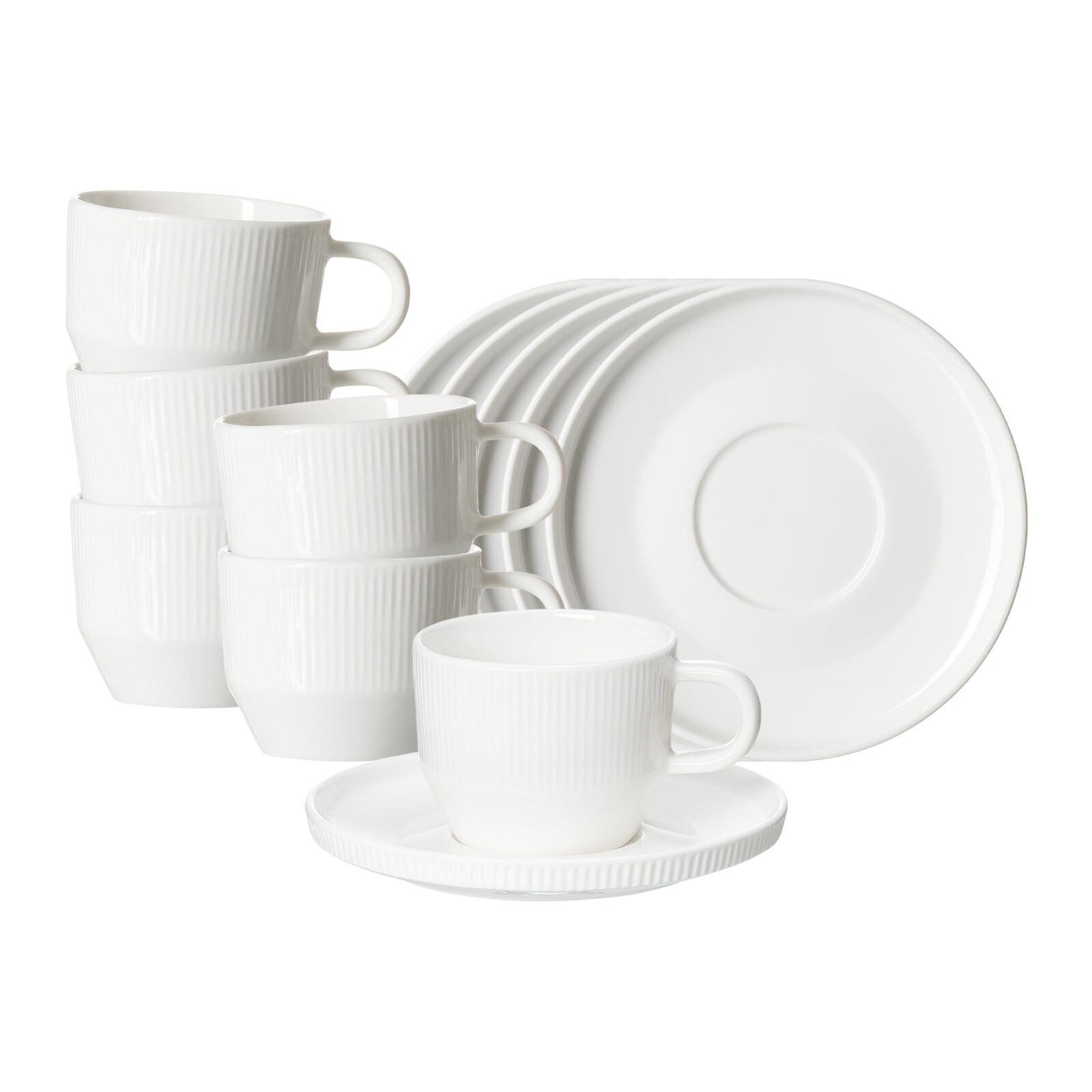 KAFFEETASSEN MIT UNTERTASSEN Kelly weiß 225 ml 6er Set - Weiß, Keramik (15/8.8/15cm) - Ritzenhoff Breker