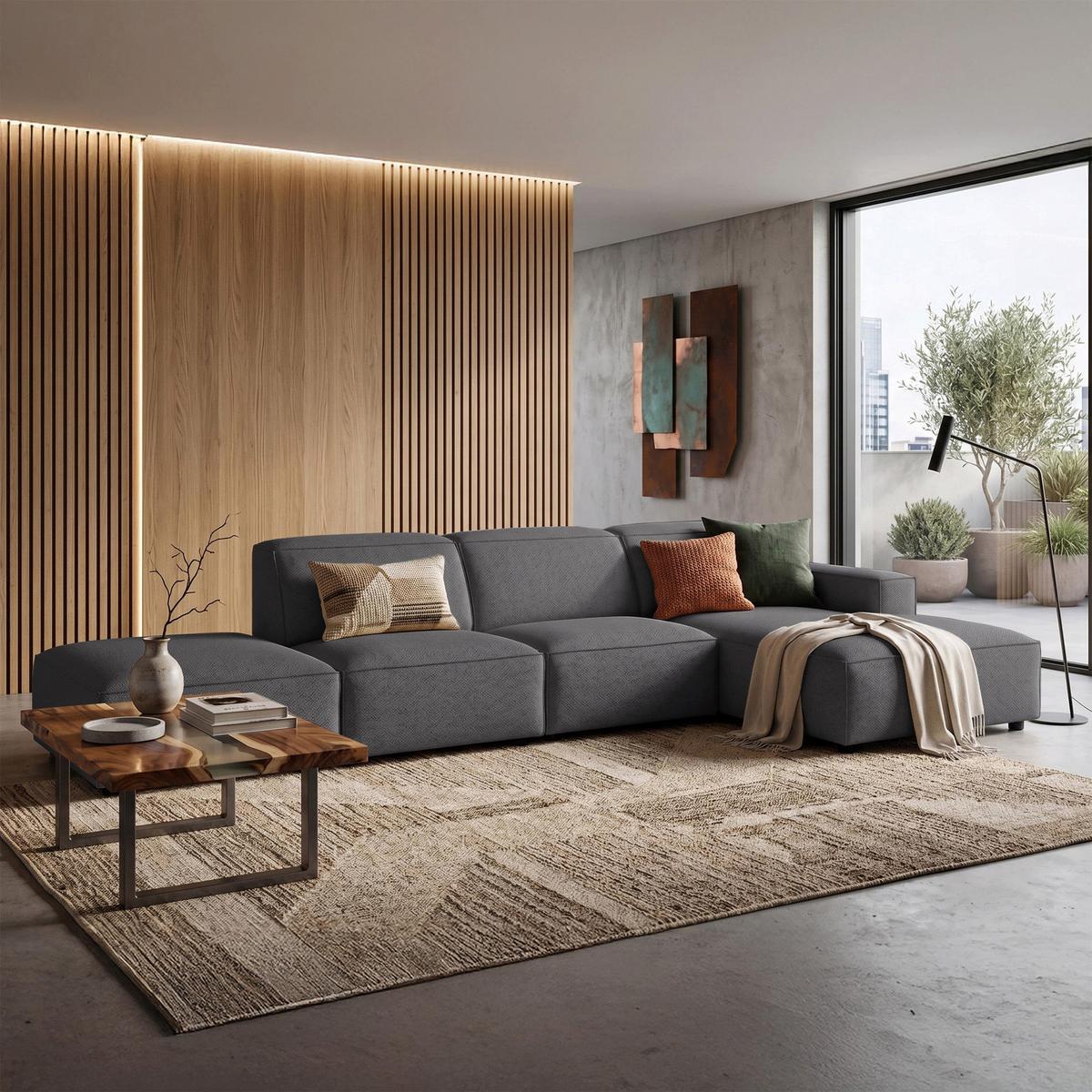 ECKSOFA Sellmo 344 cm - Dunkelgrau/Schwarz, Kunststoff/Textil (350/166cm) - Selsey
