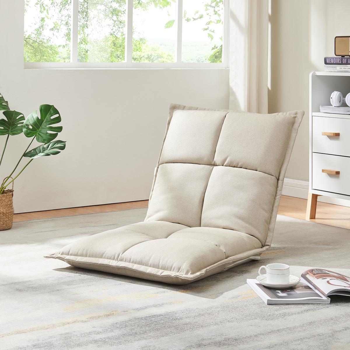 BODENSTUHL-SET 2 TLG. Deinze - Beige, Textil (110/11/55cm) - [en.casa]