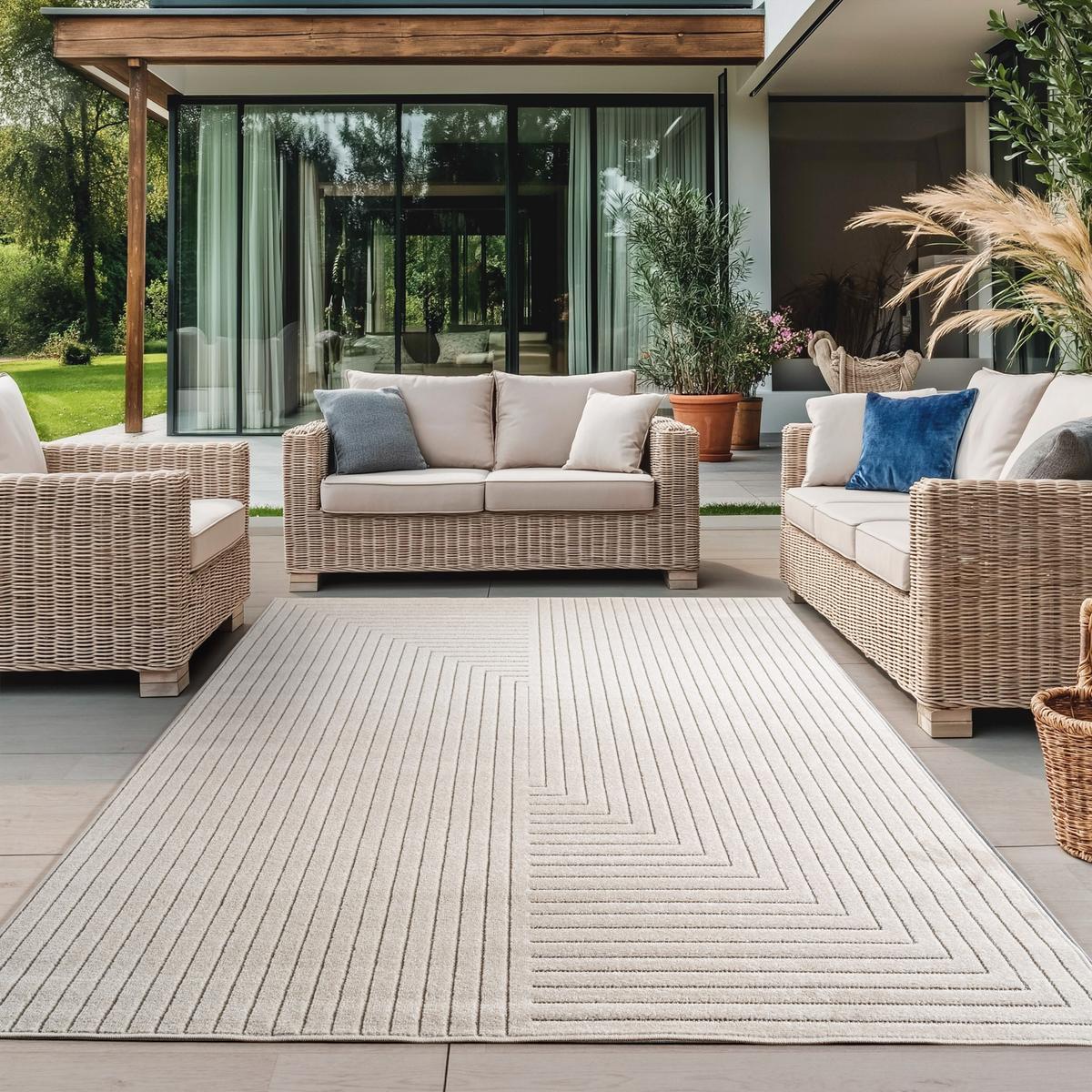 TEPPICH Outdoor ENGADIN in Creme, im Skandi-Stil mit 3D-Design, aus Polypropylen, 200 x 290 cm - Beige, Textil (290/200cm) - KADIMA DESIGN