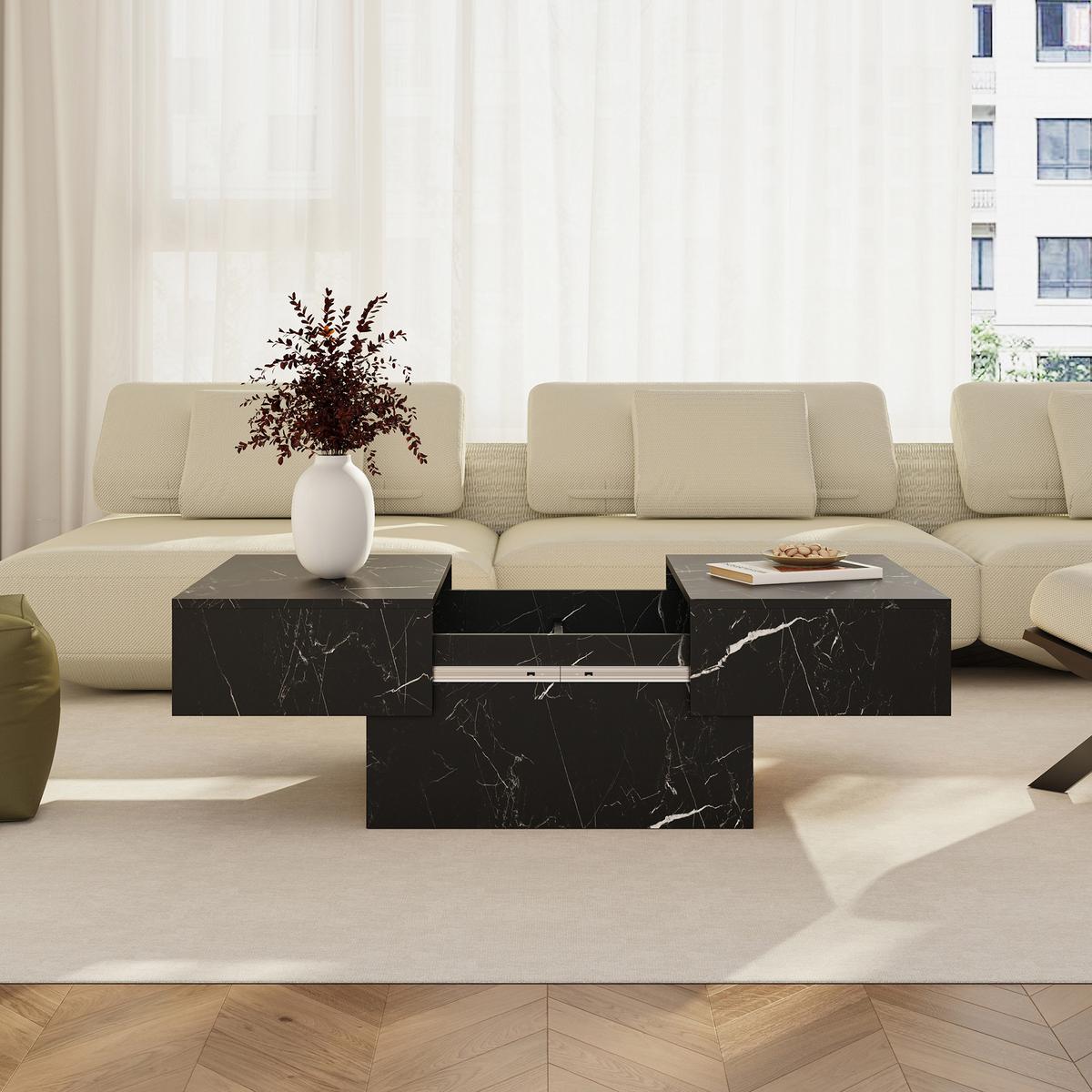 COUCHTISCH Lens 80/60/36 cm - Schwarz/Weiß, Holzwerkstoff (60/80/36cm) - [en.casa]