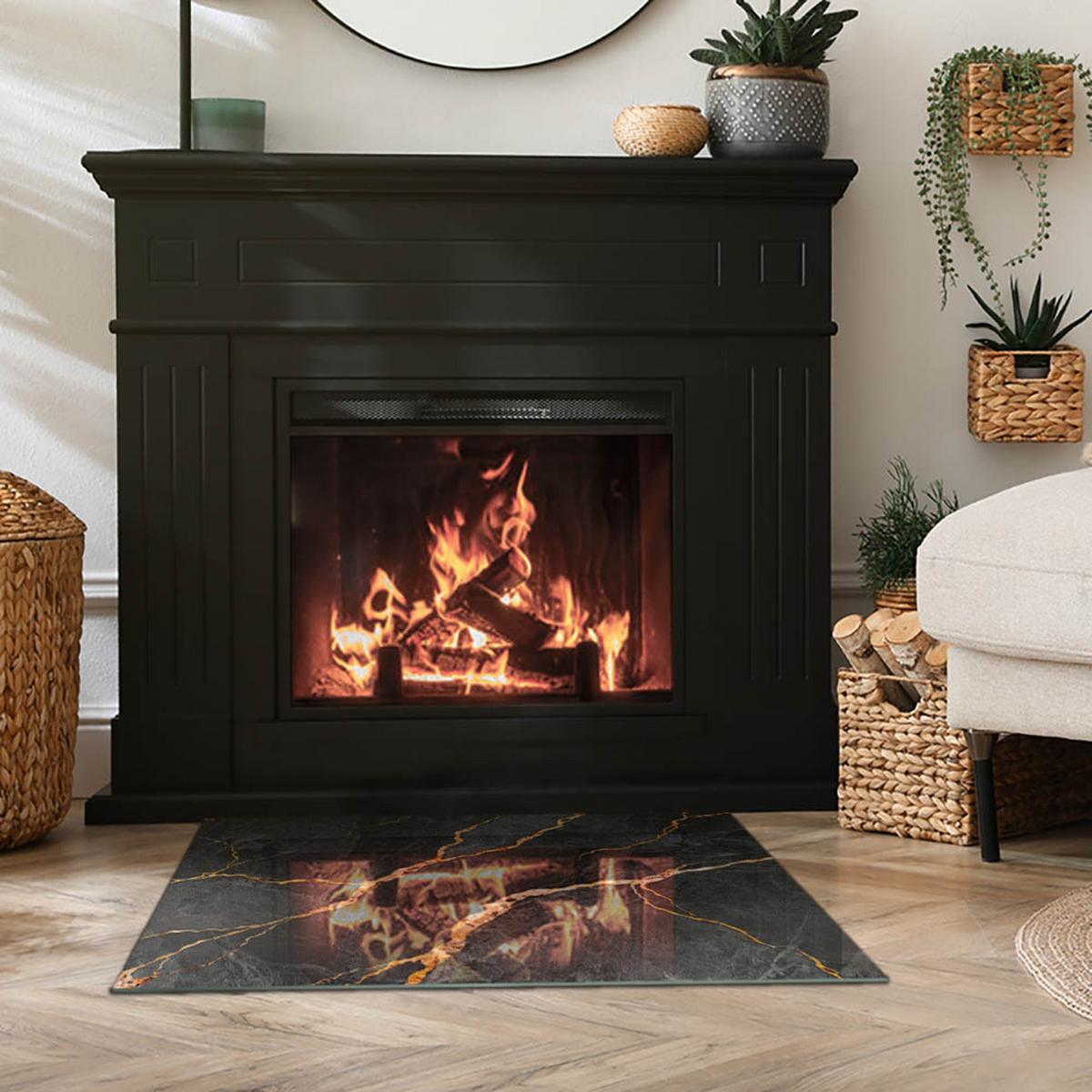 GLASPLATTE für Kamin 80x60 cm - Schwarz, Glas (80/60/0.4cm) - TULUP