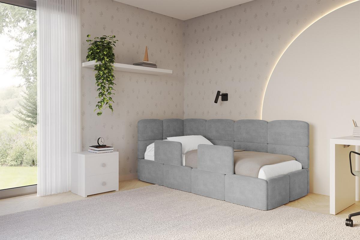 EINZELLBETT Jugendbett mit Bettkasten und Matratze H3/H4, Rechts - KIVY 80x200 Grau - Silberfarben, Holzwerkstoff/Textil (80/200cm) - ALTDECOR