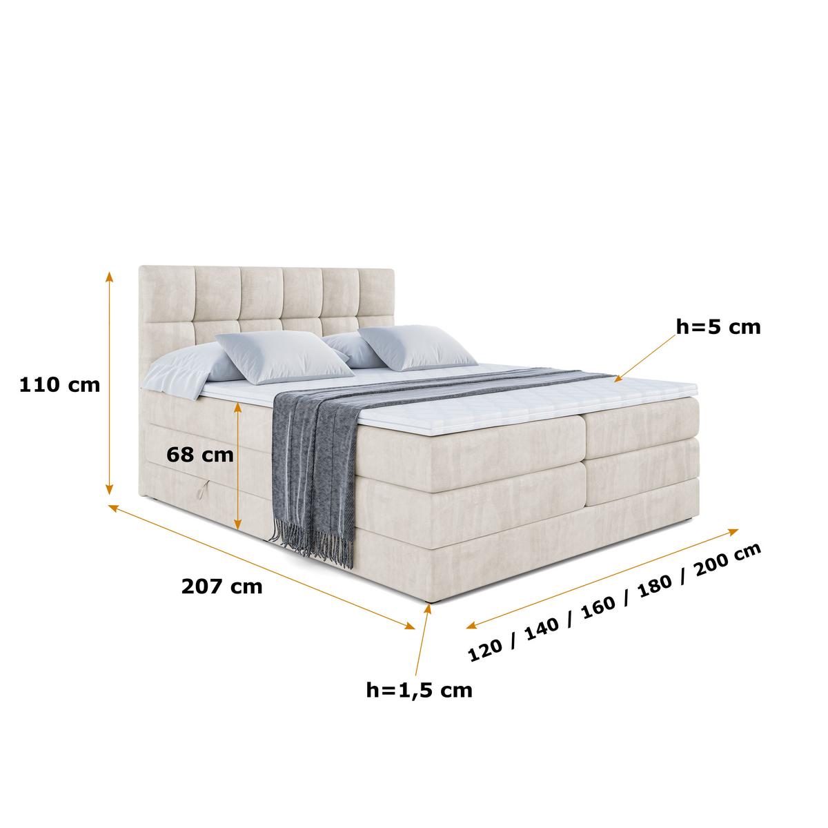 BOXSPRINGBETT RICAR KING - 180x200 - H3/H4 - Ecru - Ecru, Holzwerkstoff (180/200cm) - ALTDECOR