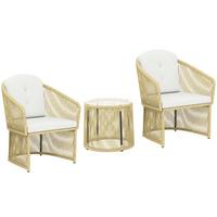 RATTAN-BISTRO-SET PE-Rattan Cremeweiß - Transparent/Creme, Kunststoff/Textil - Outsunny