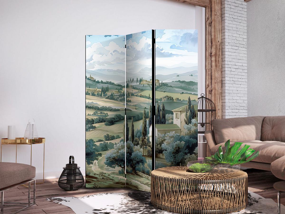 PARAVENT Akustik 3-tlg 135x172 cm Toskanische Landschaft mit Zypressen - Multicolor, Holz/Textil (135/172/3cm) - Muralo