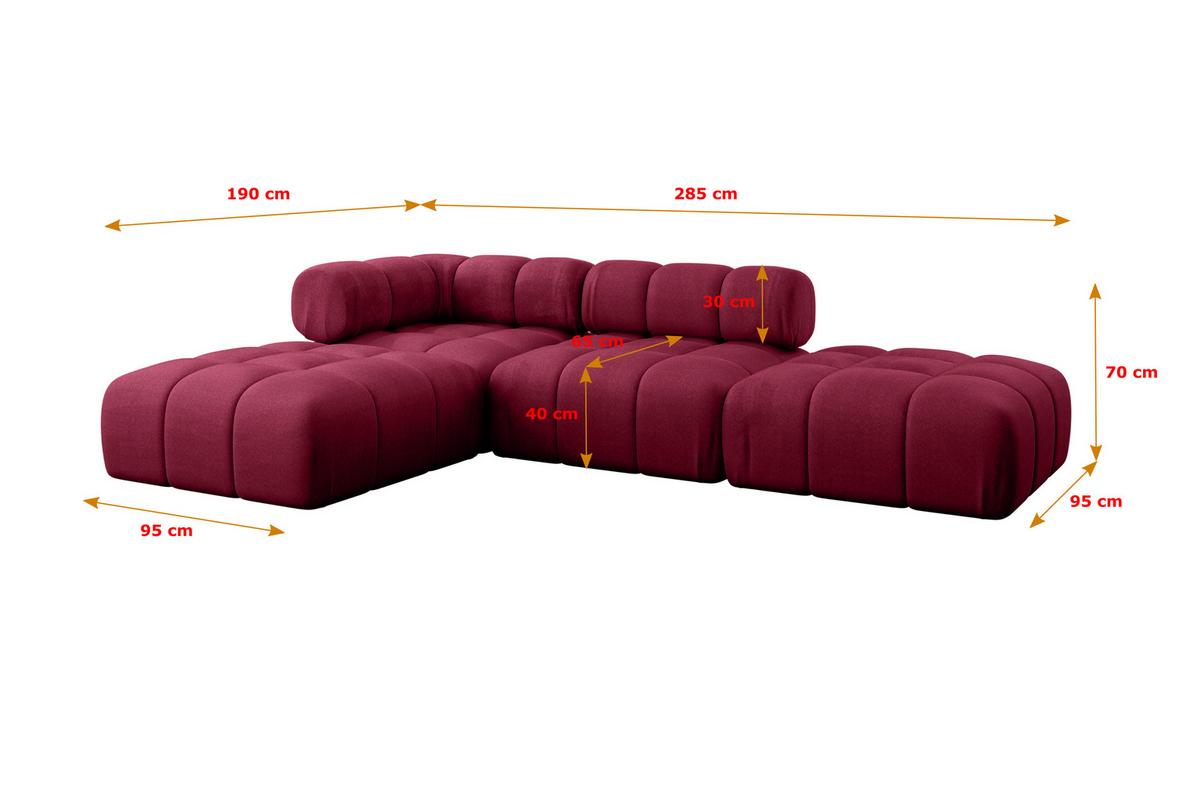 ECKSOFA modulares Sofa Kerru-L1 - 285x190x70 cm Bordeauxrot Velours - Bordeaux, Holzwerkstoff/Textil (285/190cm) - ALTDECOR
