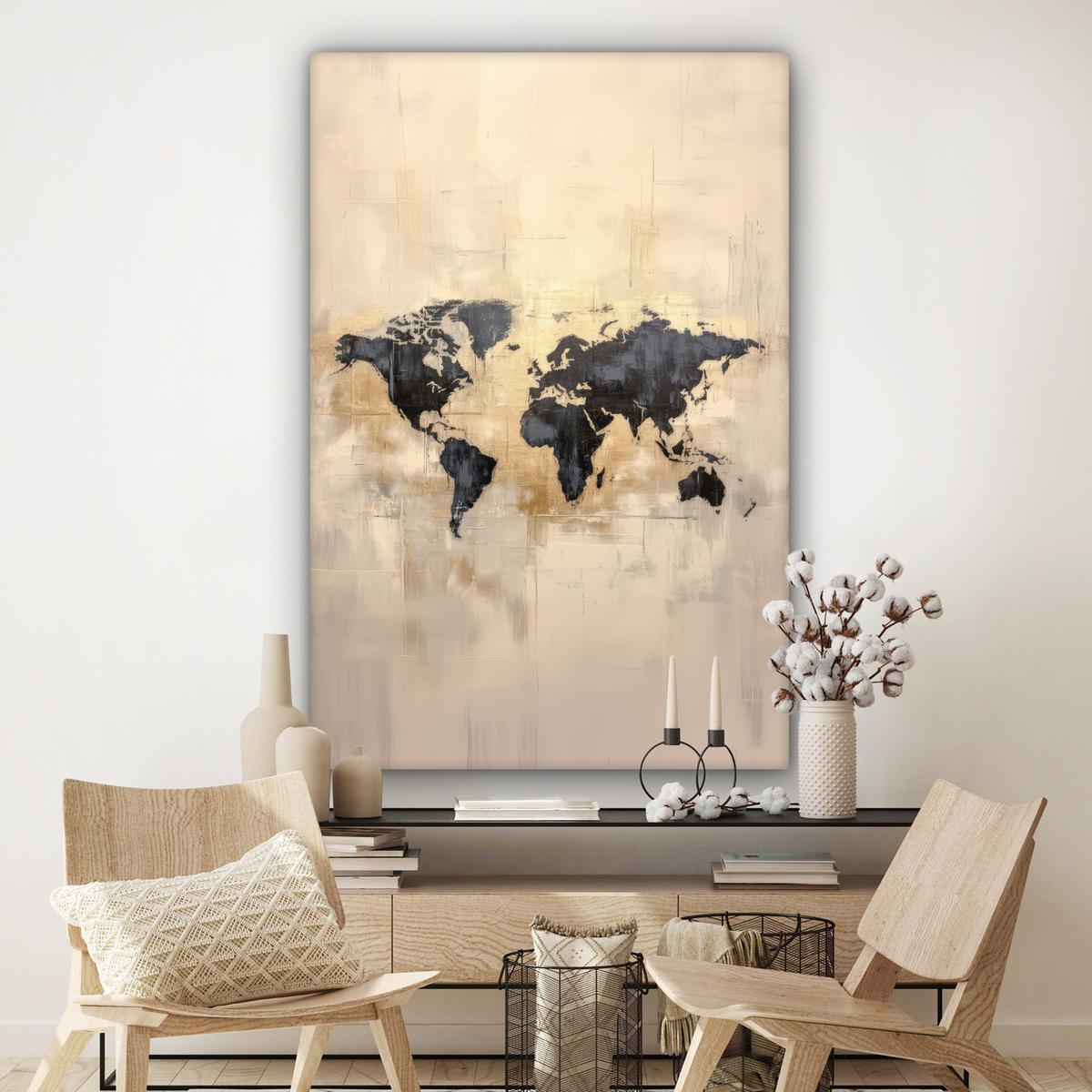 LEINWANDBILD Weltkarte - Gold - Schwarz - Abstrakt Deko Groß 90x140 cm - Kupferfarben, Textil (90/140cm) - MuchoWow