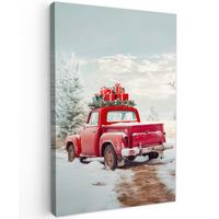 LEINWANDBILD Auto - Rot - Geschenke - Winter - Schnee - Weihnachten Deko XXL 80x120 cm - Rot, Textil (80/120cm) - MuchoWow
