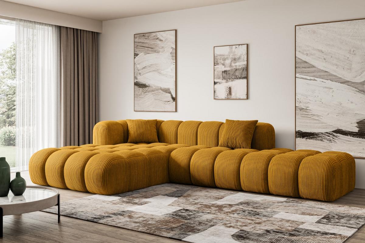ECKSOFA Ottomane Links OLEA-L2 - 289x176x71 cm Senfgelb - Currygelb/Schwarz, Holzwerkstoff/Kunststoff (176/289cm) - ALTDECOR