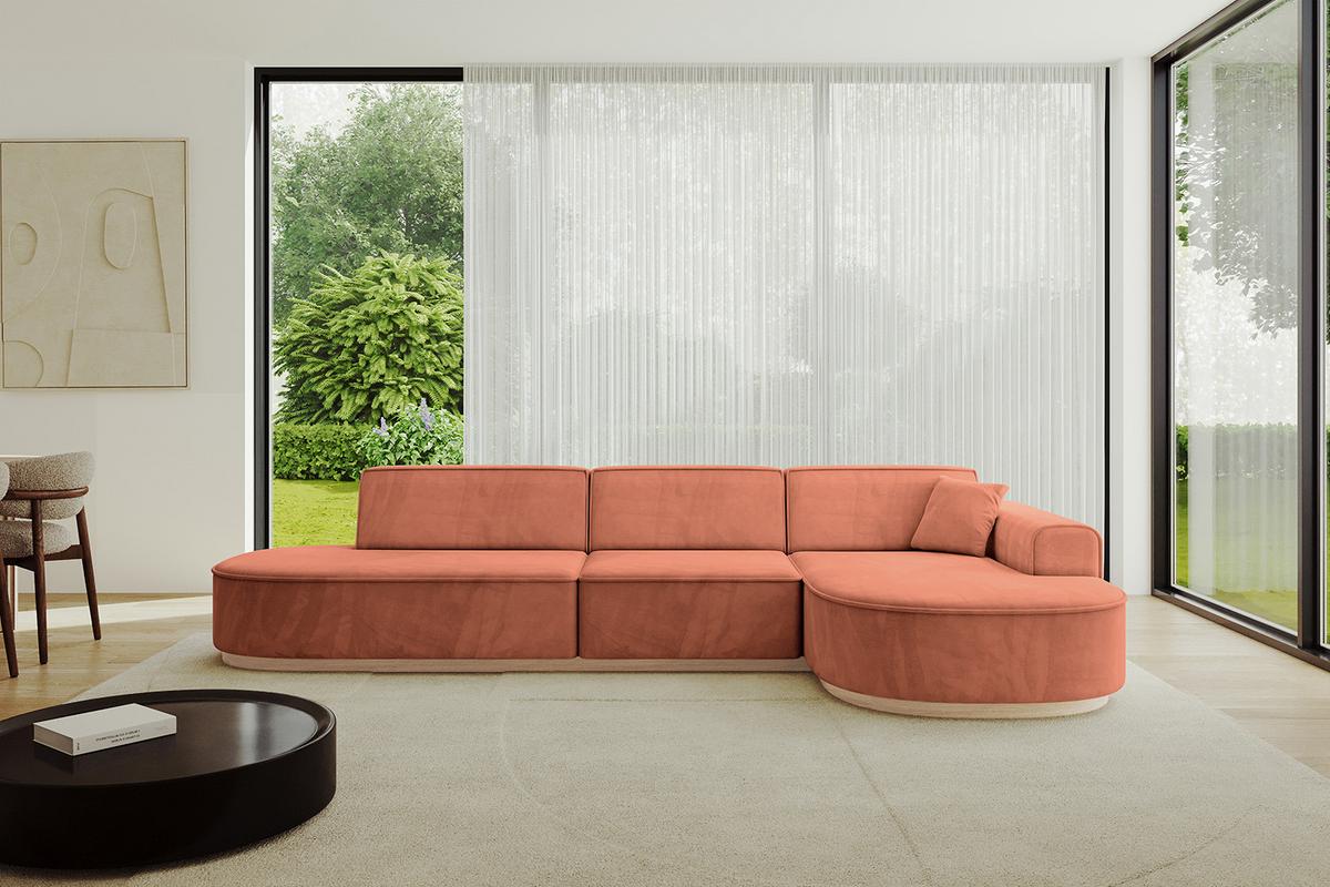 ECKSOFA Ottomane Rechts MARI-L2-v1 - 328x171x83 cm Koralle Velours - Koralle, Holzwerkstoff/Textil (171/328cm) - ALTDECOR