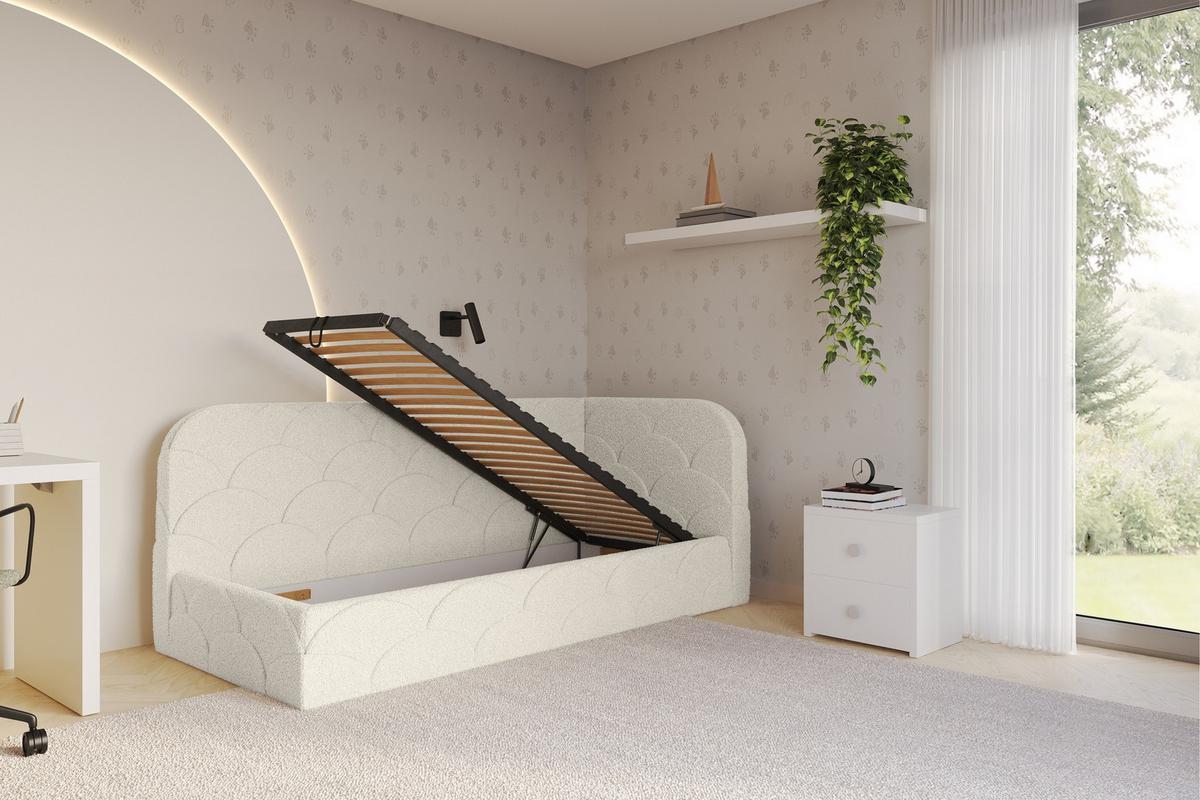 EINZELLBETT Jugendbett mit Bettkasten, Links - ELRY 80x200 Beige - Champagner, Holzwerkstoff/Textil (80/200cm) - ALTDECOR