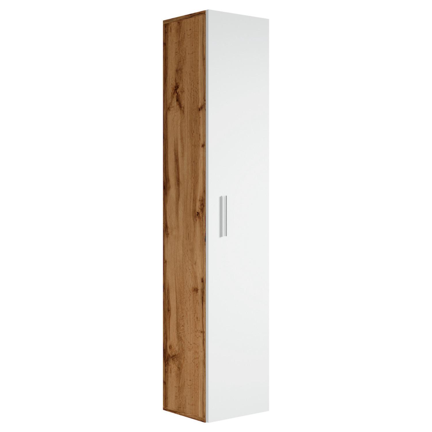 BADEZIMMERSCHRANK Pluto mit 1 Tür Eiche mit Weiß - 30 x 30 x 150 cm - Eichefarben/Weiß, Holz (30/150/30cm) - Badplaats