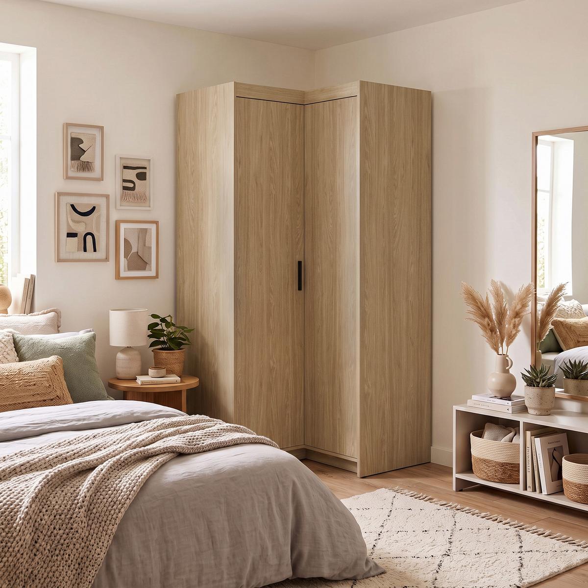 ECKSCHRANK Elena mit 2 Türen, 95x95 cm, Eiche Geölt - Hellbraun/Eichefarben, Holzwerkstoff (95/190.5/95cm) - Beautysofa