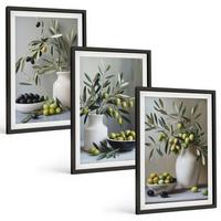 BILDER SET 3er Set - 40x60 cm Schwarzer Rahmen - Oliven in grauen Vasen - Schwarz, Kunststoff (40/60cm) - TULUP