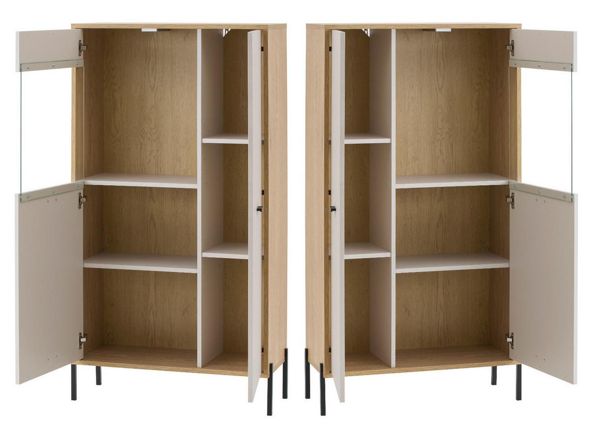 WOHNWAND Kaschmir, Eiche 285 cm 3-teilig, Wohnkombination mit Soft-Close - Kaschmir/Eichefarben, Glas/Holzwerkstoff (285/170/40cm) - Furn.Design