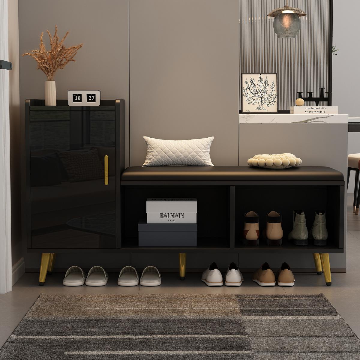 SCHUHSCHRANK Schwarz 120/35/71.5 CM - Schwarz, Holzwerkstoff (35/72/120cm) - Urban Meuble