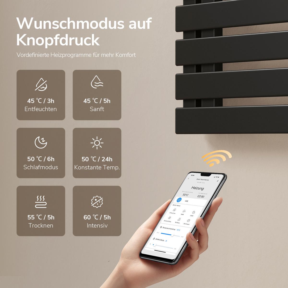 HEIZKÖRPER Elektrisch WLAN Thermostat Schwarz 130/50 cm - Schwarz, Metall (50/130/11cm) - EMKE