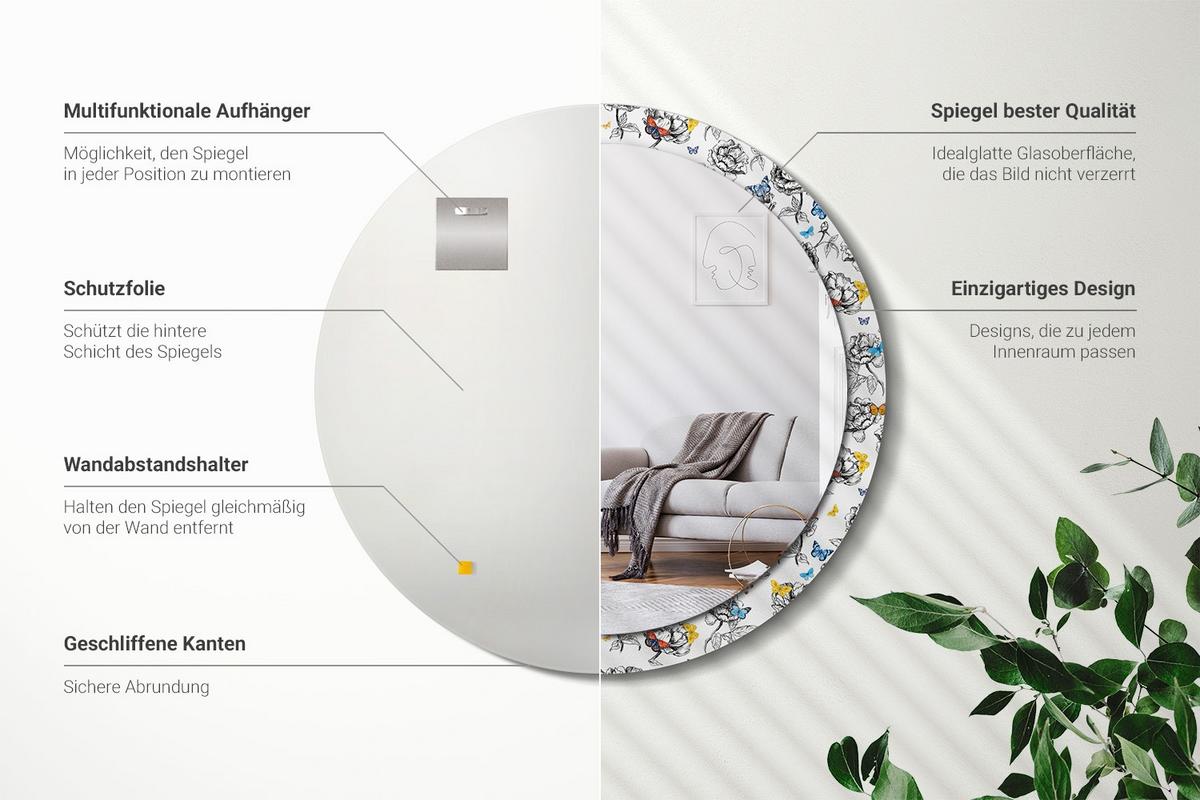 SPIEGEL Rund Ø 100 cm mit Aufdruck - Multicolor, Glas (100/100/0.4cm) - Wallfluent