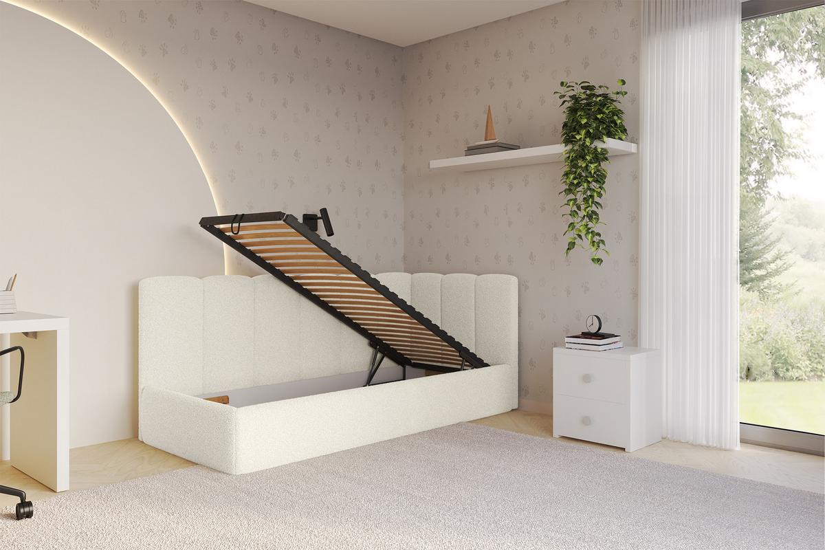 EINZELLBETT Jugendbett mit Bettkasten und Matratze H3/H4, Links - DEXY 100x200 Beige - Champagner, Holzwerkstoff/Textil (100/200cm) - ALTDECOR