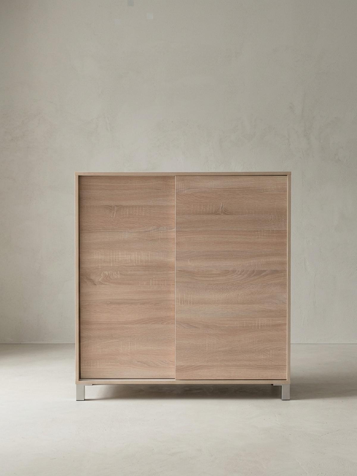 SCHUHSCHRANK Holz für 20 Paar Schuhe mit Schiebetüren, Beige 100x38x108 cm - Beige/Silberfarben, Holz/Kunststoff (100/108/38cm) - KADIMA DESIGN
