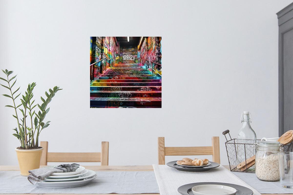 WANDTATTOO Treppe - Graffiti - Farben - Kunst Wanddeko 50x50 cm - Multicolor, Kunststoff (50/50/0.1cm) - MuchoWow