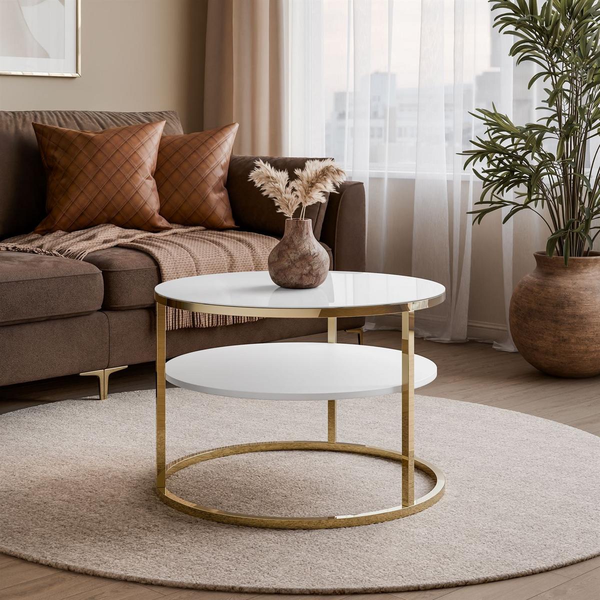 COUCHTISCH CIRI GLASS mit Ablage und Gestell in Goldchrom Weißes Glass - Goldfarben/Weiß, Glas (70/70/47cm) - Lookway