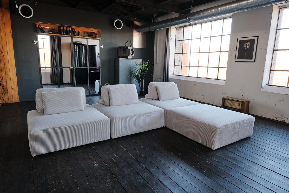 MODULSOFA WIOLO SOFT 4 MODULE 4 KISSEN Hellgrau Cord - Hellgrau/Schwarz, Kunststoff/Textil (333/84/222cm) - KAWOLA