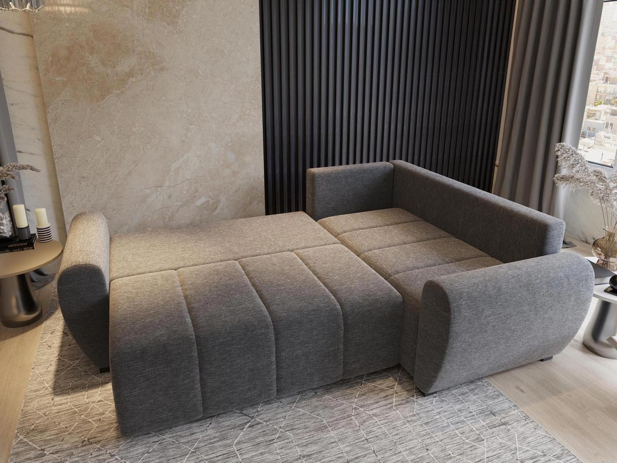 ECKSOFA MADISON L R-S Hellgrau Plüsch-Stoff mit Schlaffunktion - Hellgrau/Schwarz, Holz/Kunststoff (235/175cm) - MASSENO
