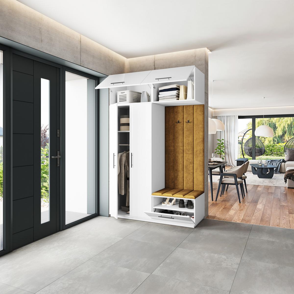 GARDEROBENSCHRANK REMA 150/240/60 cm Modern Garderobe-Set Weiß - Gelb/Weiß, Holzwerkstoff (150/240/60cm) - MASSENO